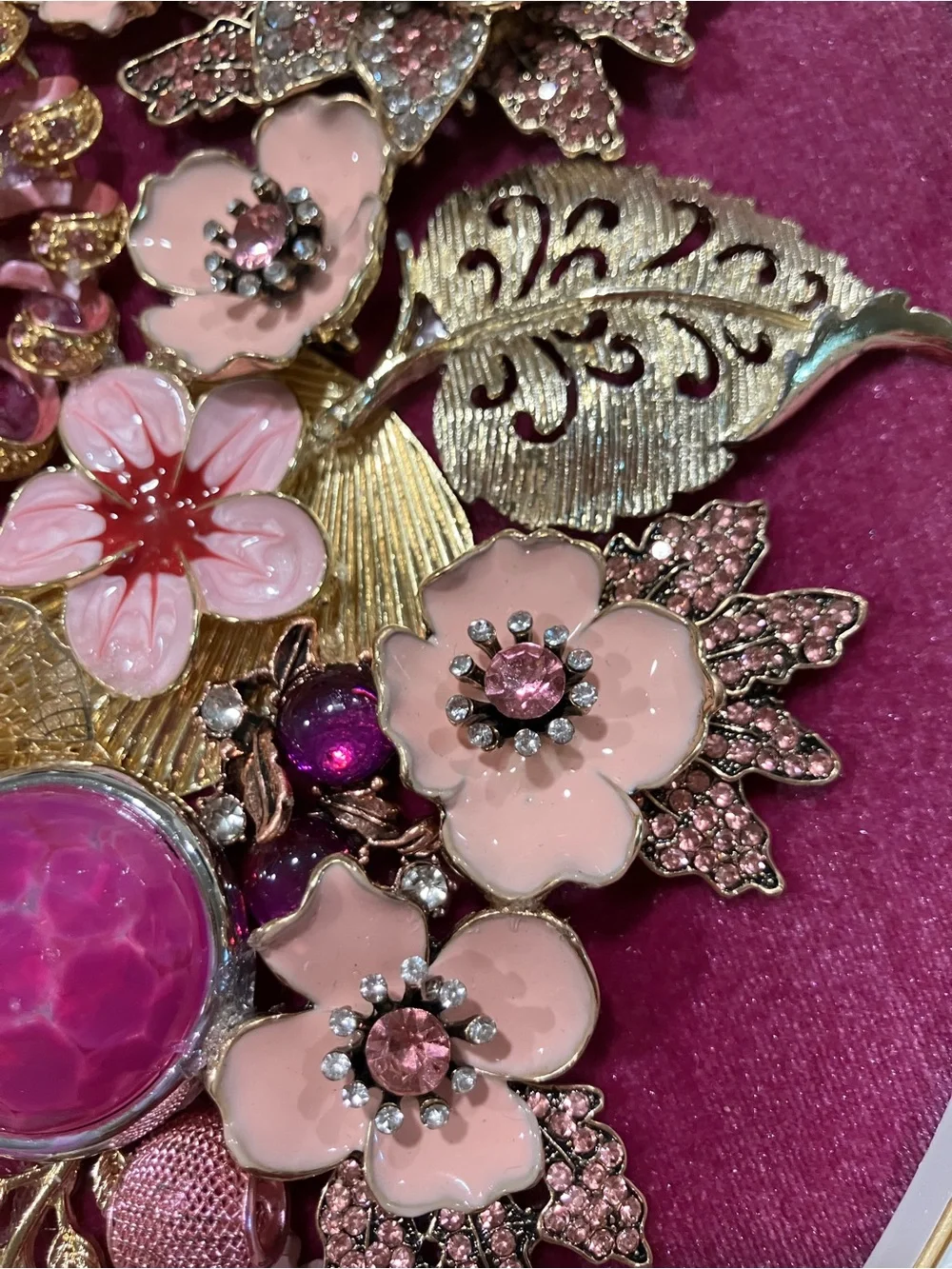 Gold and Pink Floral Embellished Wall Frame - Home Accent